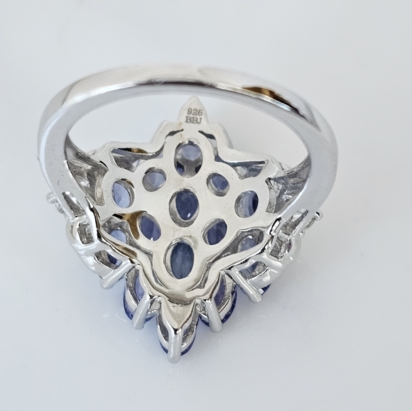 Genuine Tanzanite Cluster Ring Sterling Silver Platinum Finish Size 6.5! - Picture 4 of 6